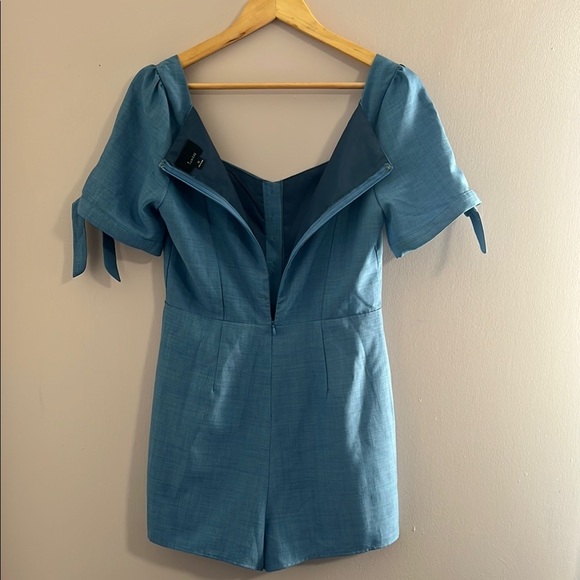 Lumiere Blue Jumpsuit with Tie Sleeve Details - Picture 7 of 10